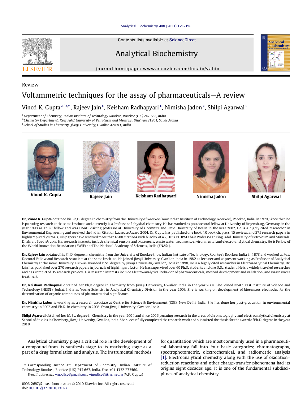 Voltammetric techniques for the assay of pharmaceuticals-A review