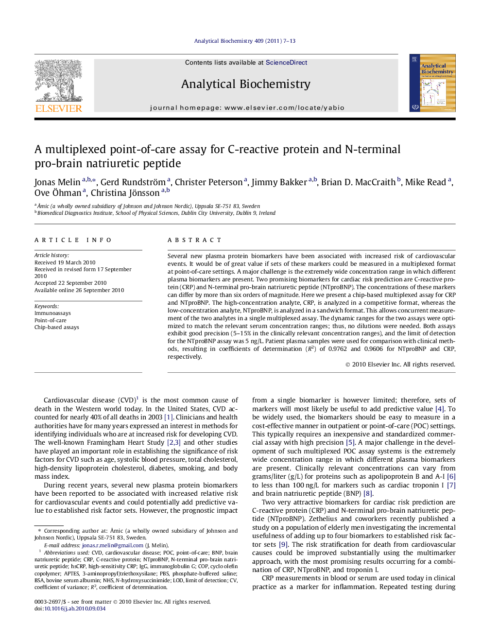 A multiplexed point-of-care assay for C-reactive protein and N-terminal pro-brain natriuretic peptide