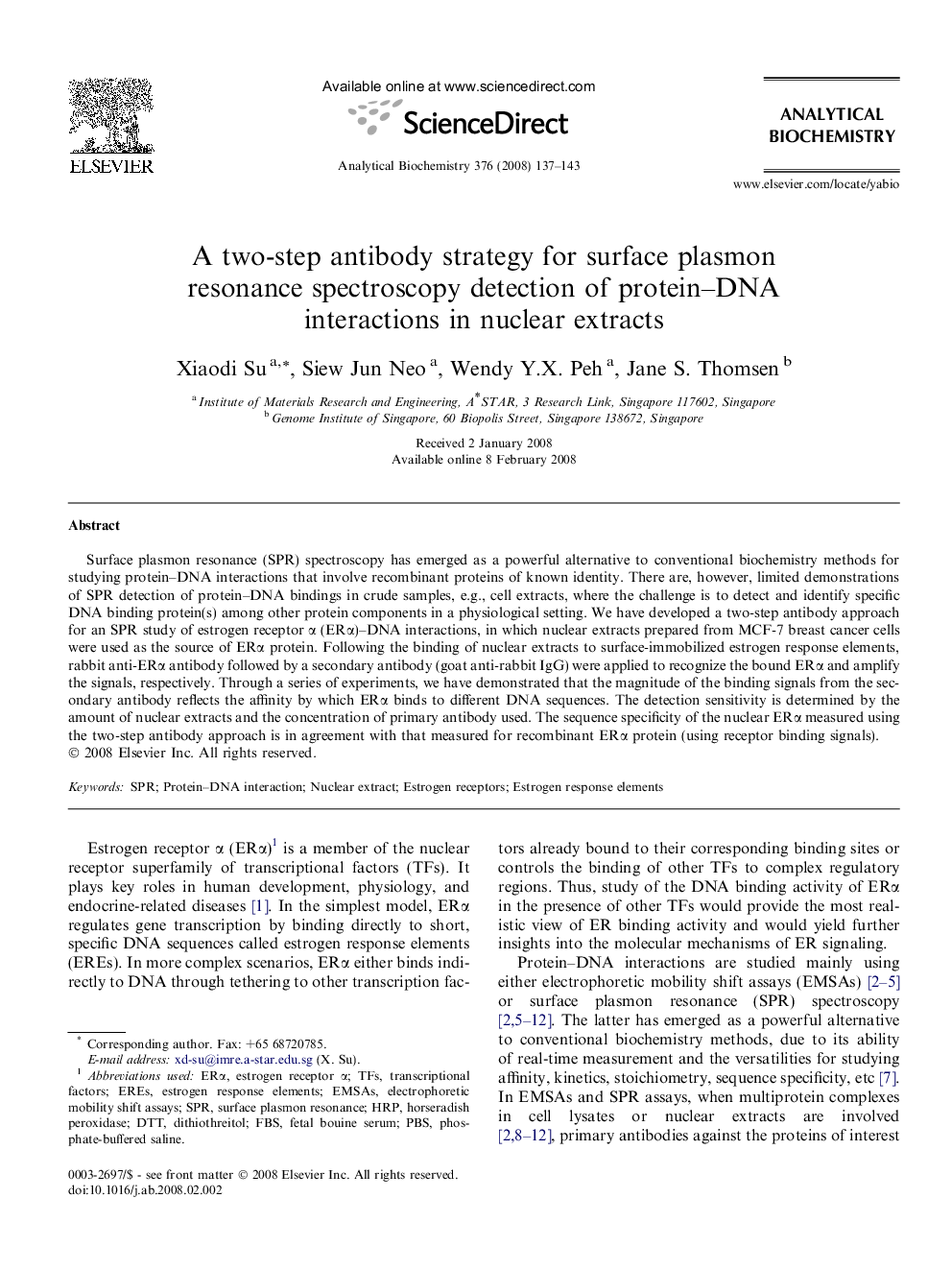 A two-step antibody strategy for surface plasmon resonance spectroscopy detection of protein–DNA interactions in nuclear extracts