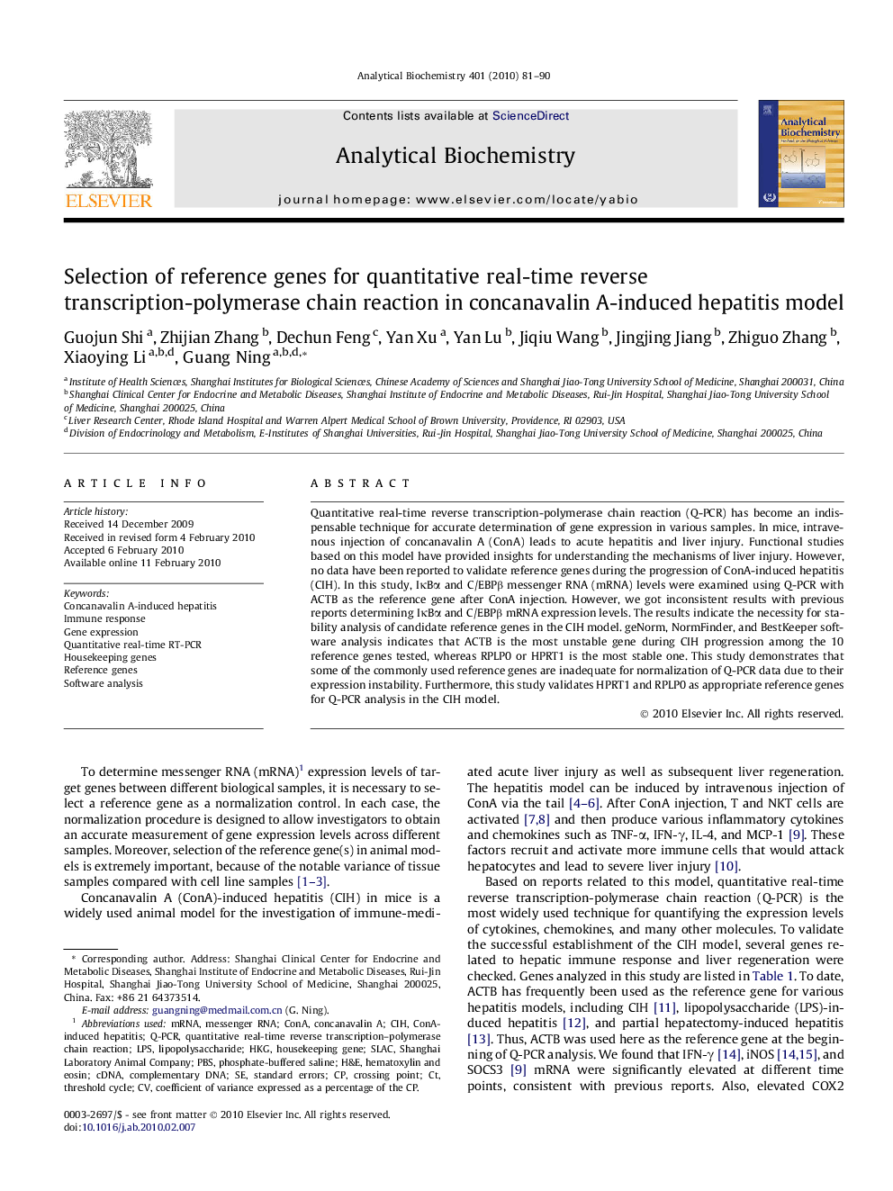 Selection of reference genes for quantitative real-time reverse transcription-polymerase chain reaction in concanavalin A-induced hepatitis model