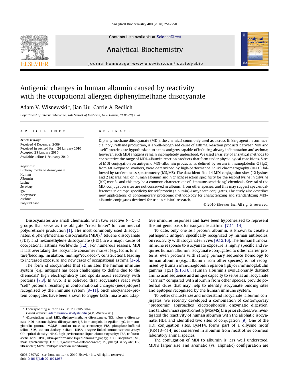 Antigenic changes in human albumin caused by reactivity with the occupational allergen diphenylmethane diisocyanate