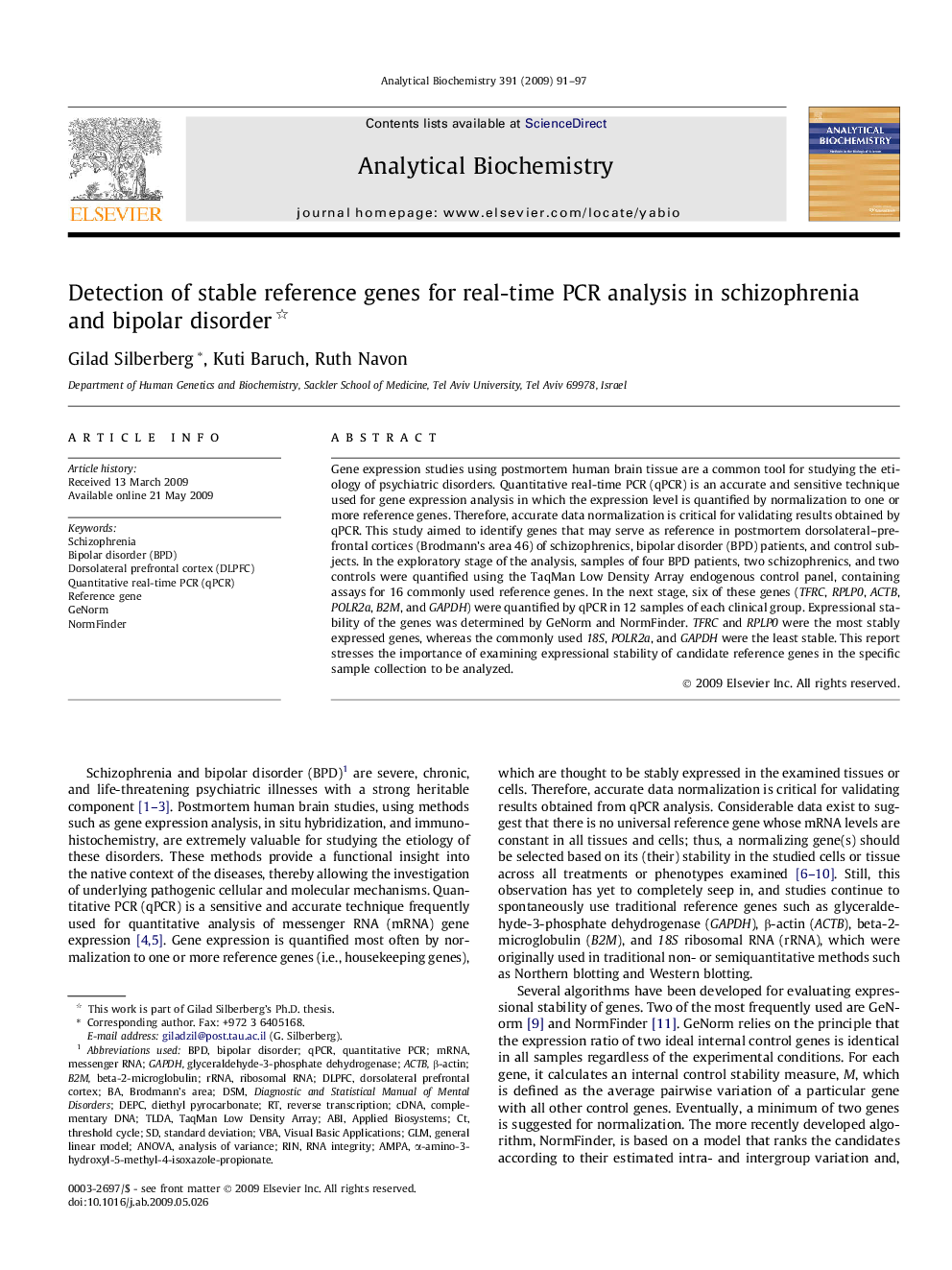 عکس صفحه اول مقاله: Detection of stable reference genes for real-time PCR analysis in schizophrenia and bipolar disorder Detection of stable reference genes for real-time PCR analysis in schizophrenia and bipolar disorder