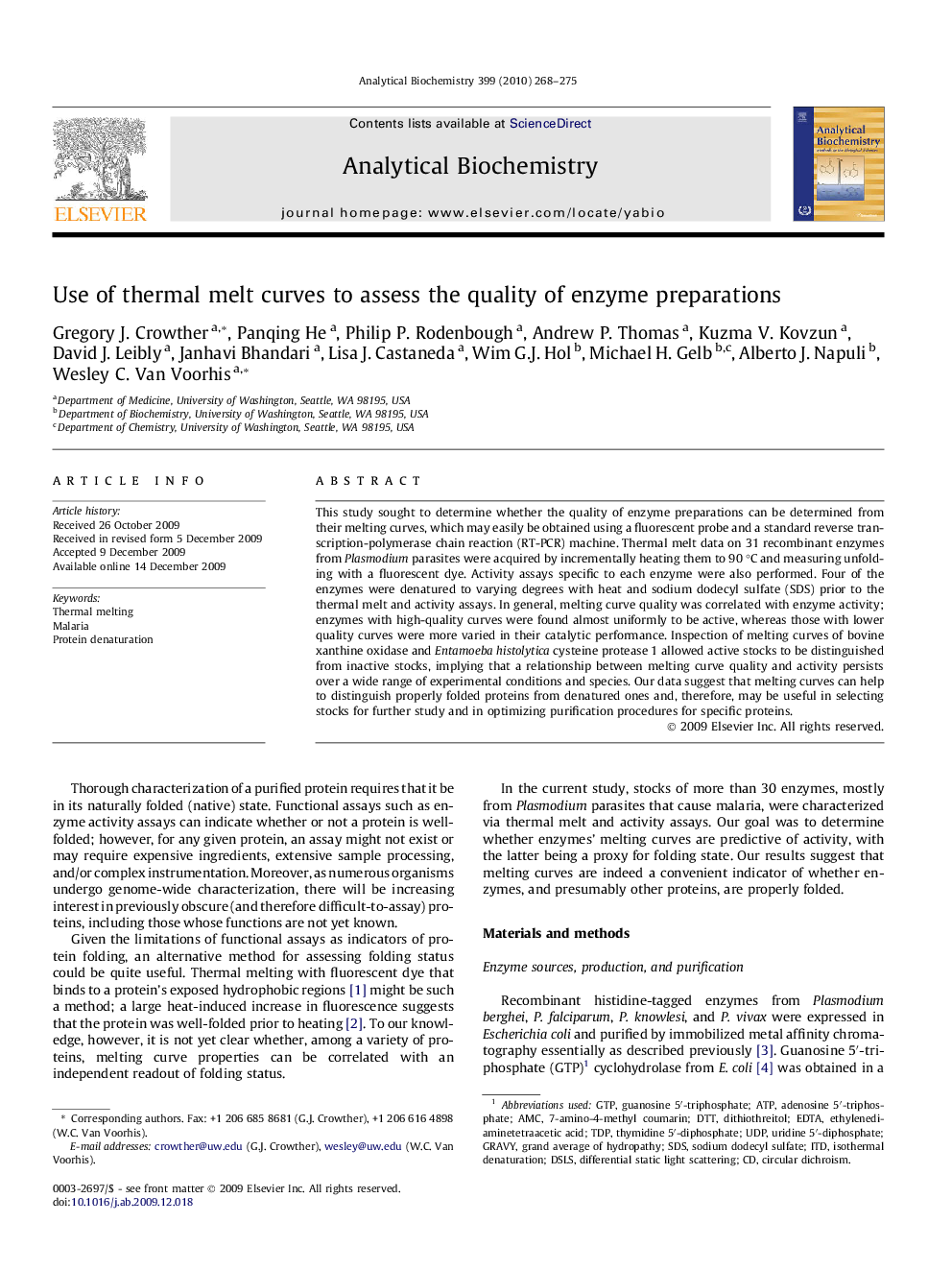 Use of thermal melt curves to assess the quality of enzyme preparations