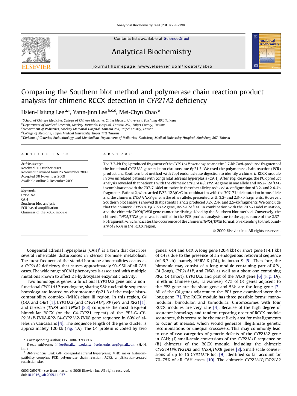 Comparing the Southern blot method and polymerase chain reaction product analysis for chimeric RCCX detection in CYP21A2 deficiency