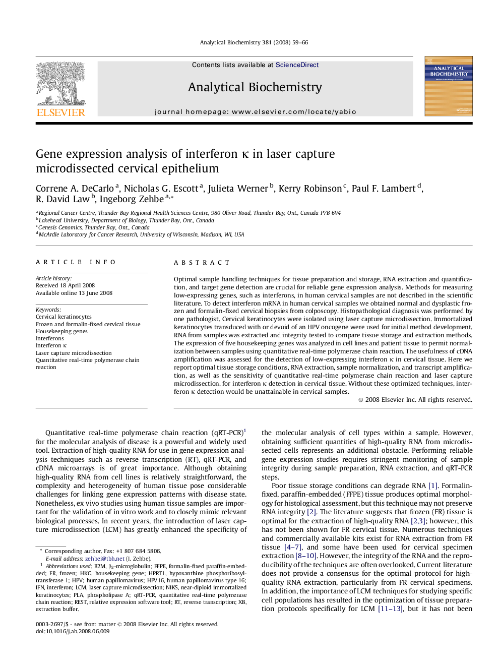 Gene expression analysis of interferon κ in laser capture microdissected cervical epithelium