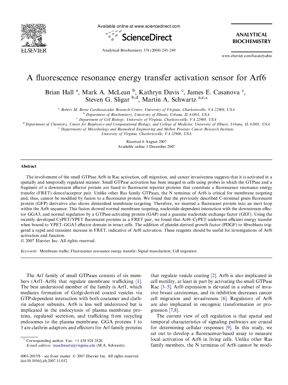 A fluorescence resonance energy transfer activation sensor for Arf6