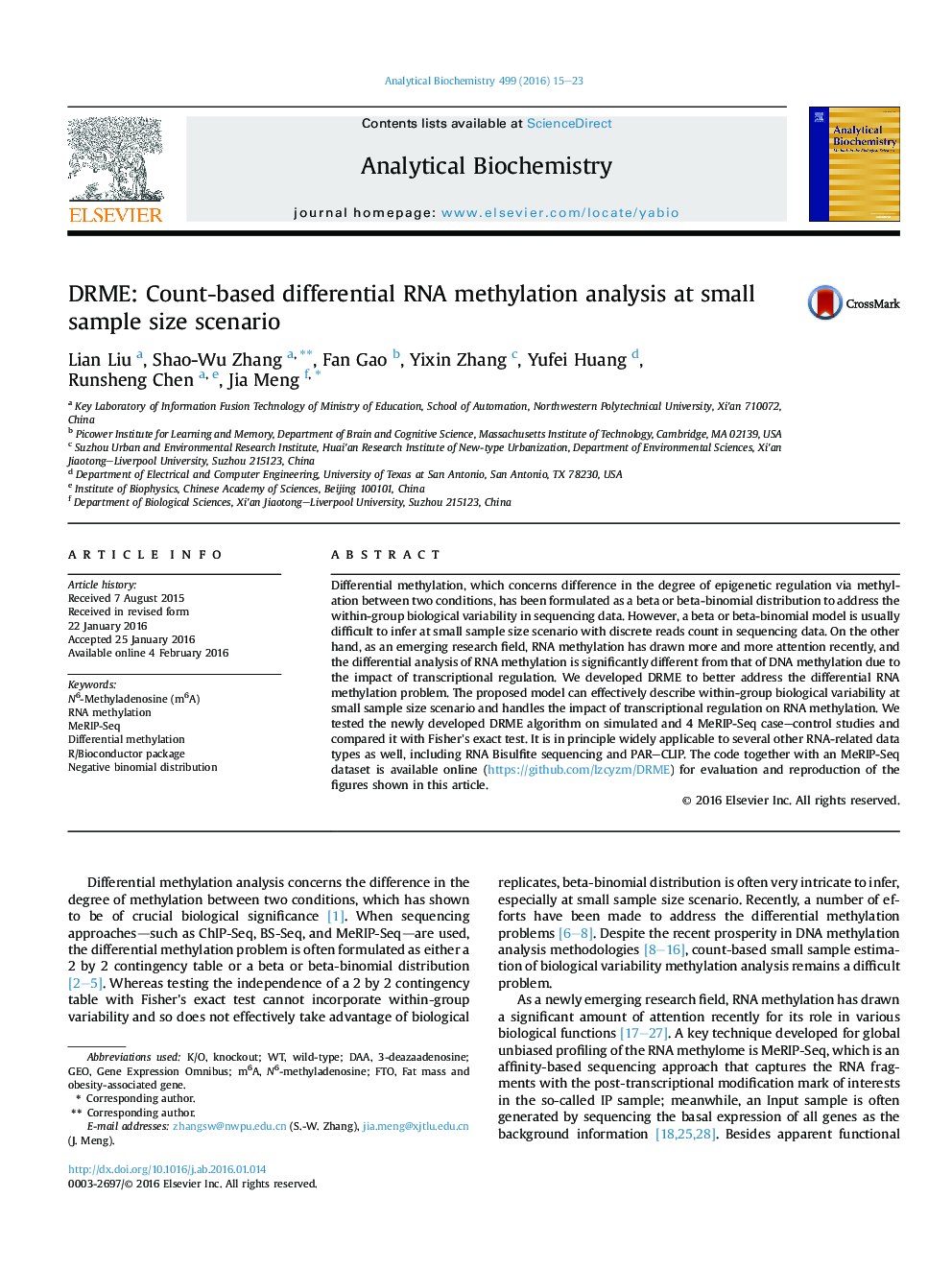 DRME: Count-based differential RNA methylation analysis at small sample size scenario