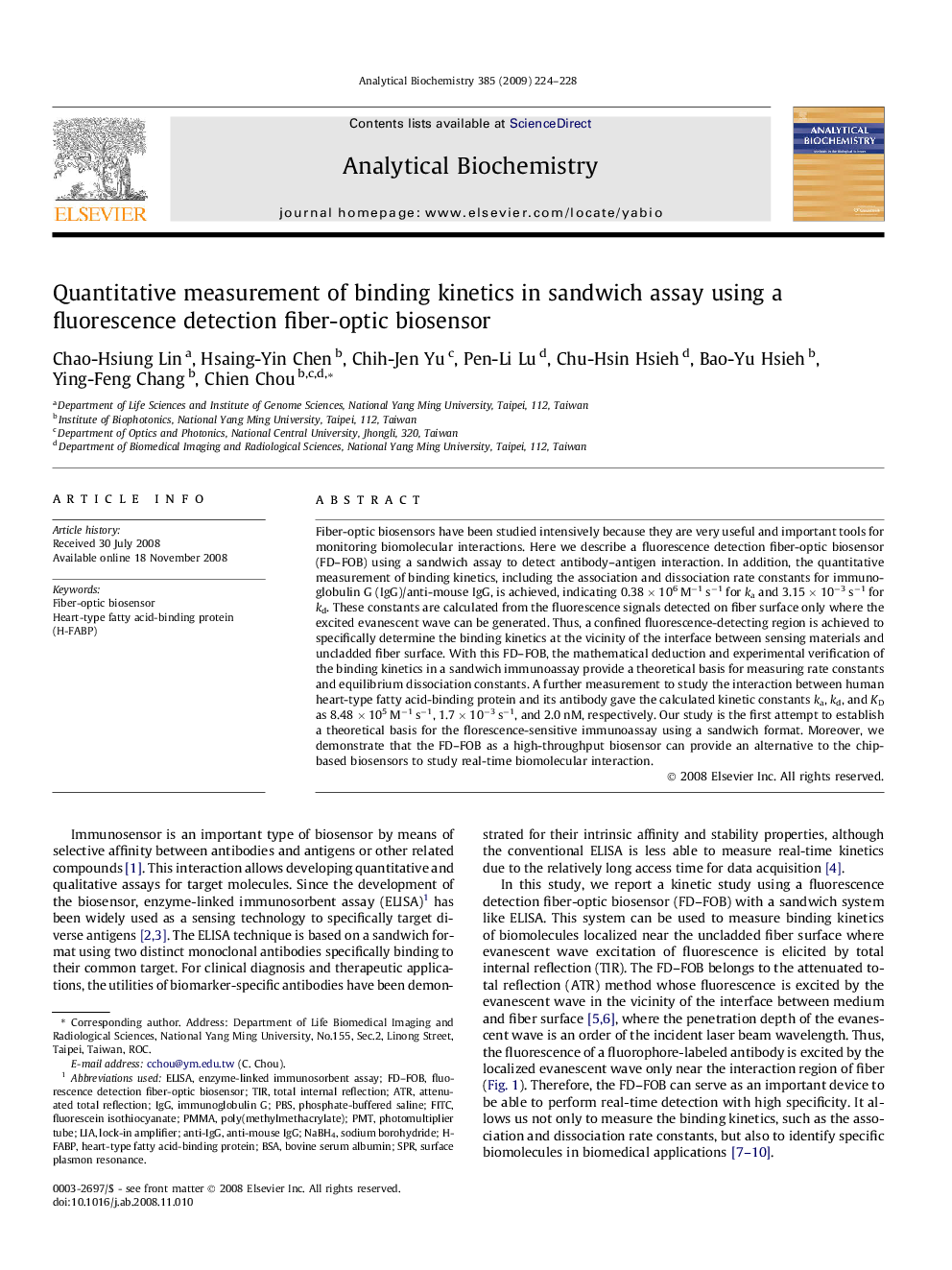 Quantitative measurement of binding kinetics in sandwich assay using a fluorescence detection fiber-optic biosensor