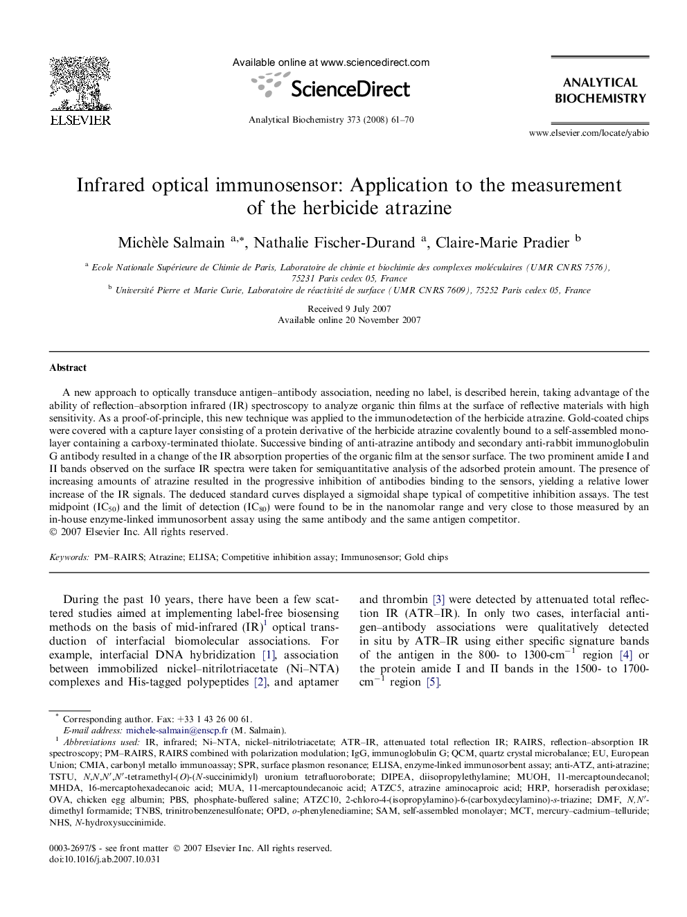 Infrared optical immunosensor: Application to the measurement of the herbicide atrazine