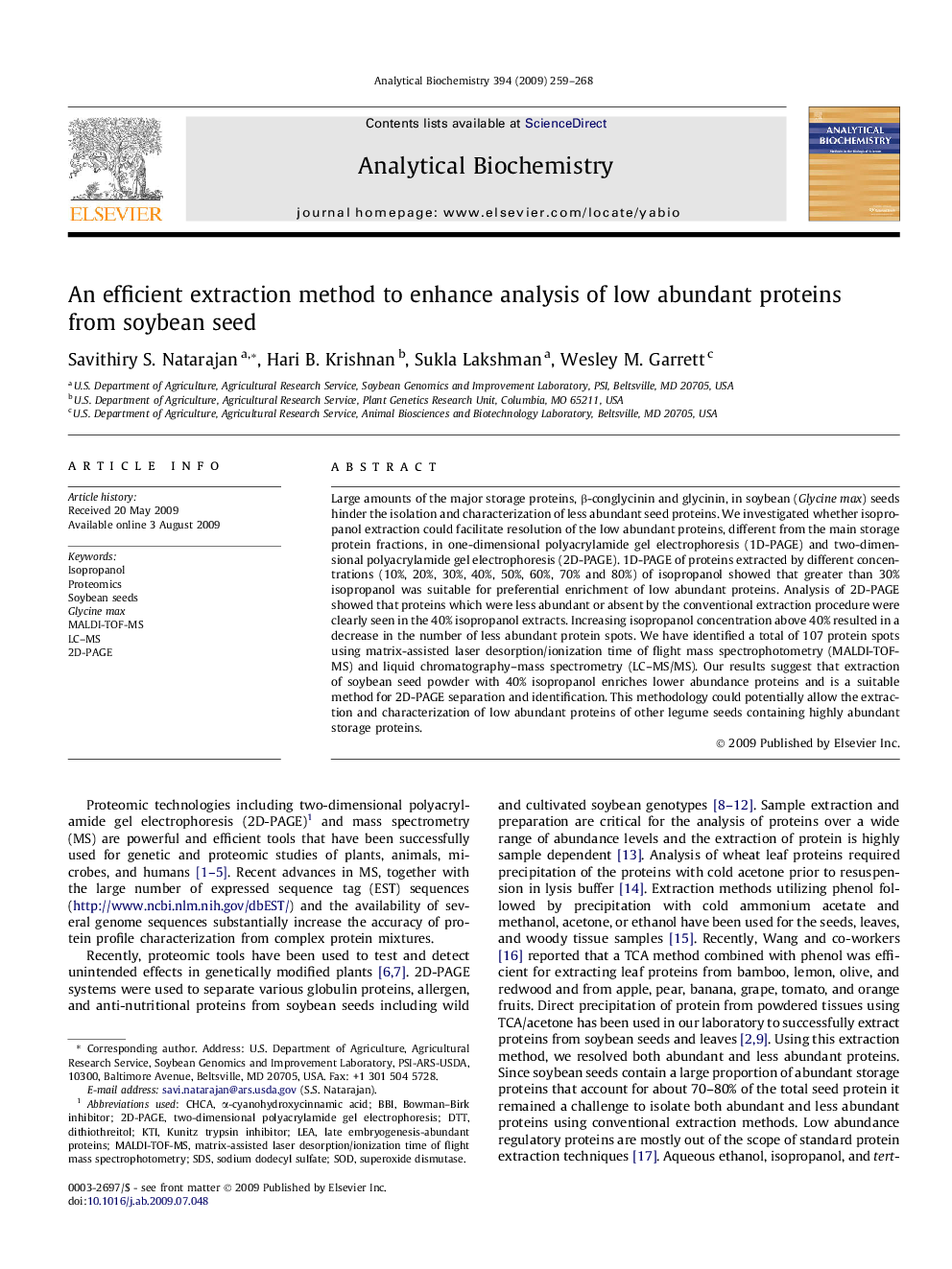 An efficient extraction method to enhance analysis of low abundant proteins from soybean seed