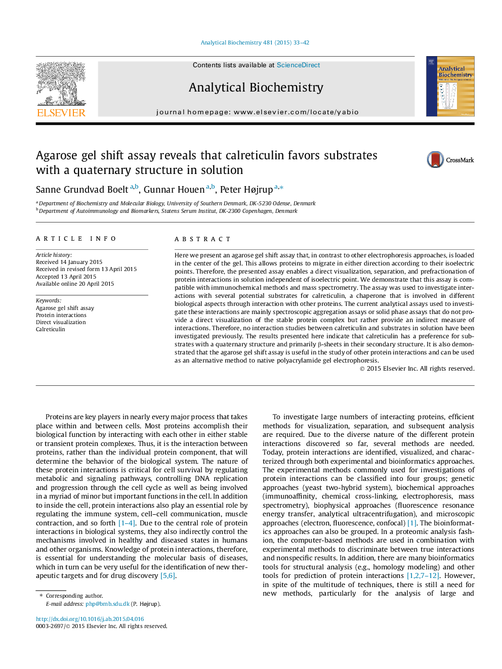 Agarose gel shift assay reveals that calreticulin favors substrates with a quaternary structure in solution