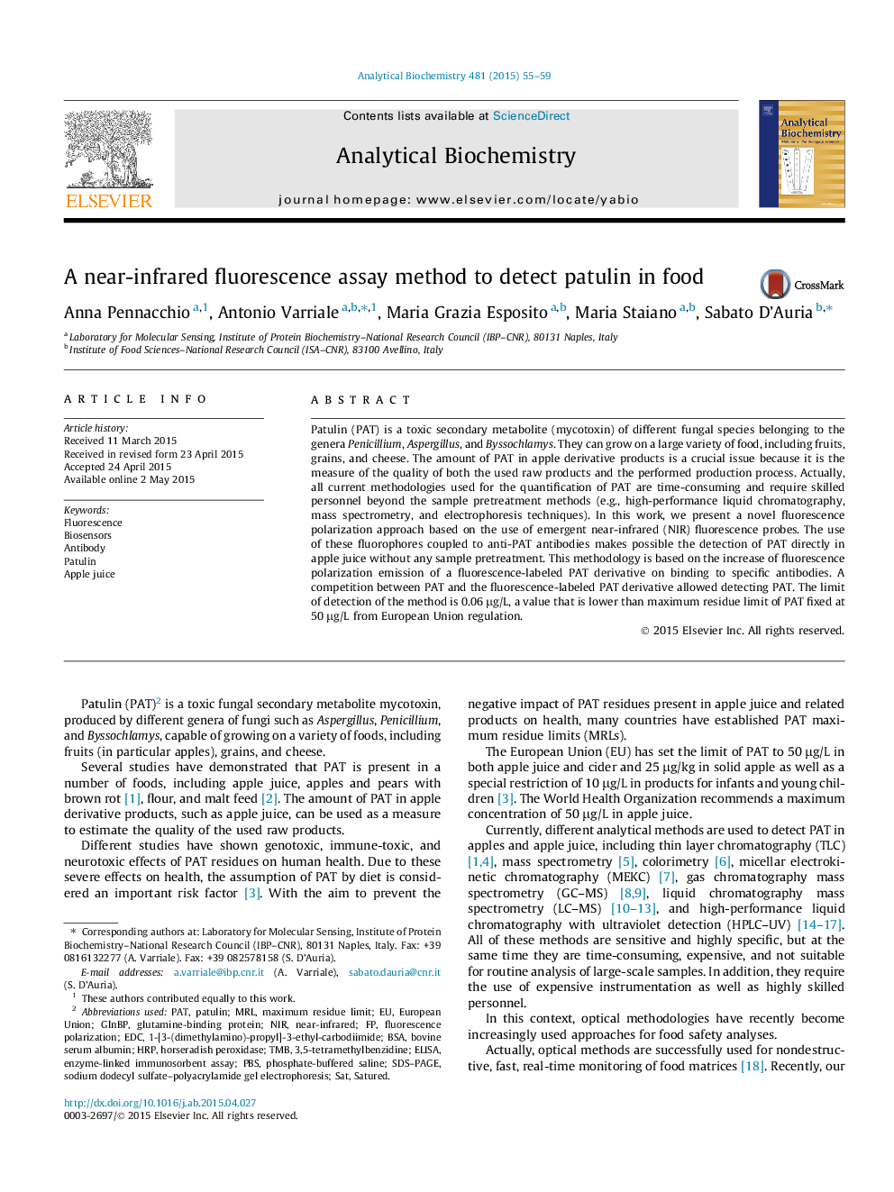 A near-infrared fluorescence assay method to detect patulin in food