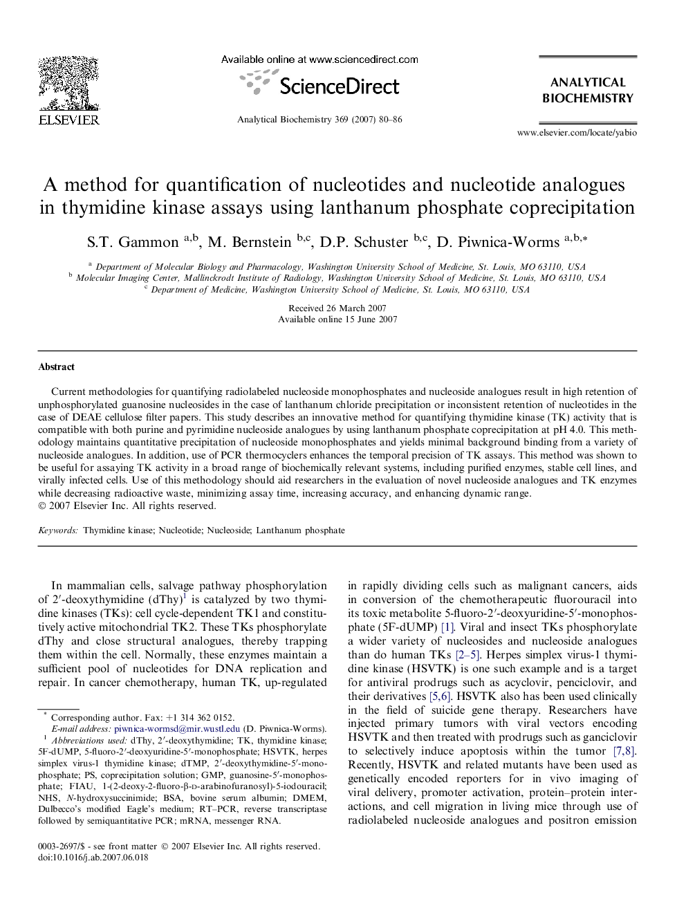 A method for quantification of nucleotides and nucleotide analogues in thymidine kinase assays using lanthanum phosphate coprecipitation