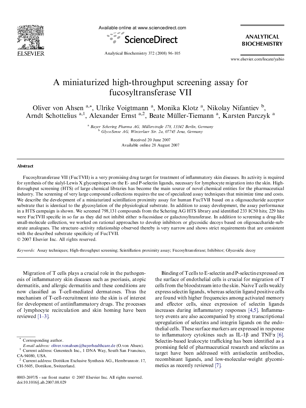 A miniaturized high-throughput screening assay for fucosyltransferase VII