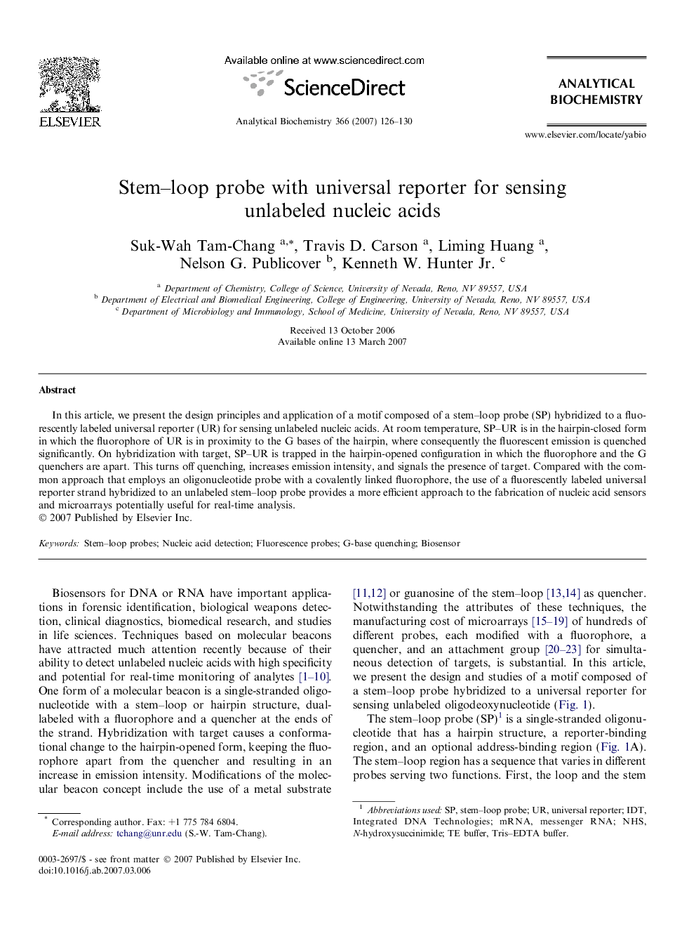 Stem-loop probe with universal reporter for sensing unlabeled nucleic acids