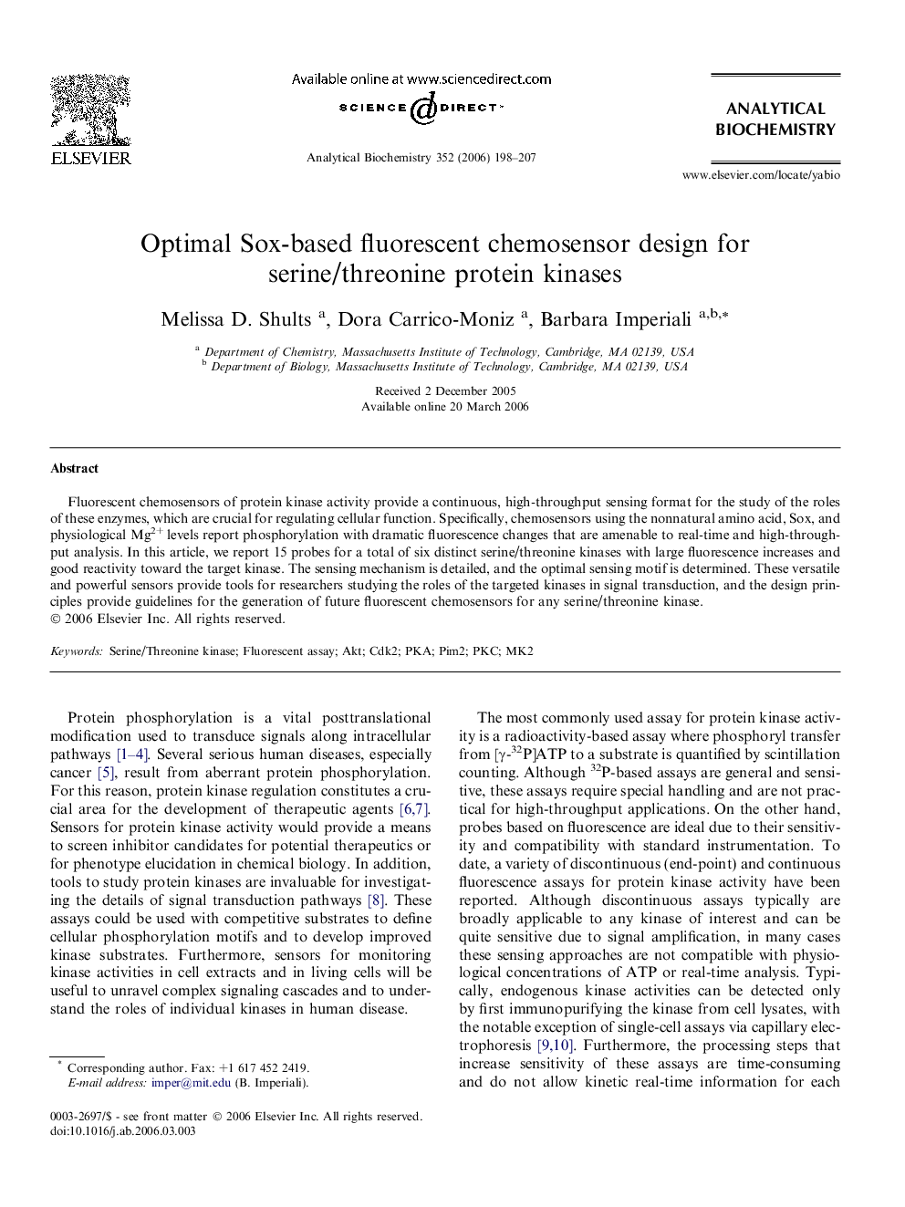 Optimal Sox-based fluorescent chemosensor design for serine/threonine protein kinases