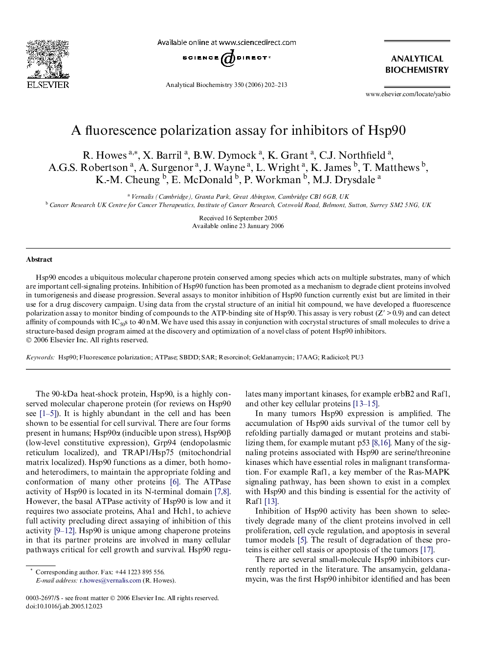 A fluorescence polarization assay for inhibitors of Hsp90