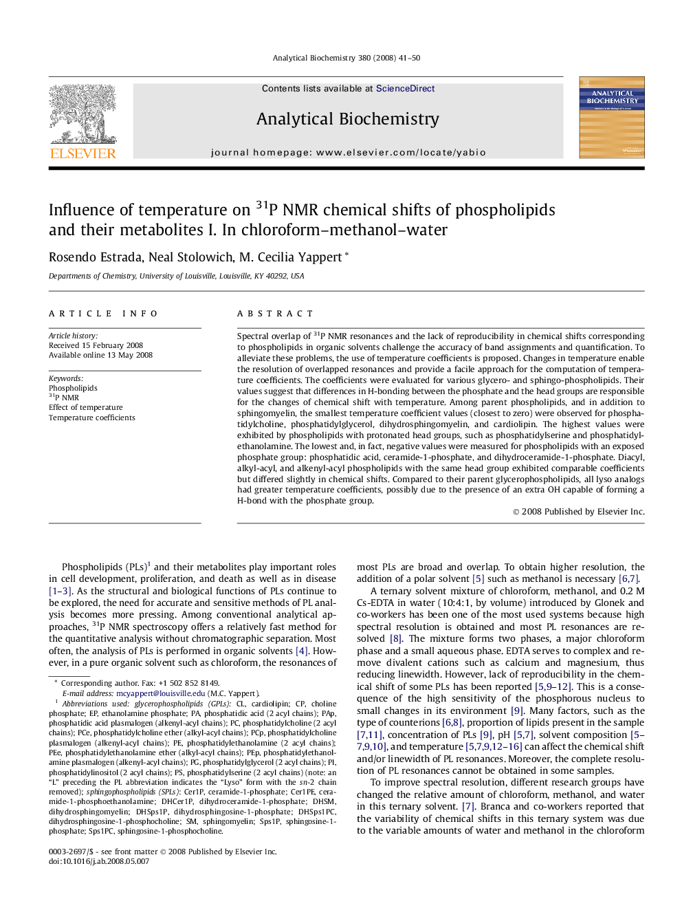 Influence of temperature on 31P NMR chemical shifts of phospholipids and their metabolites I. In chloroform–methanol–water