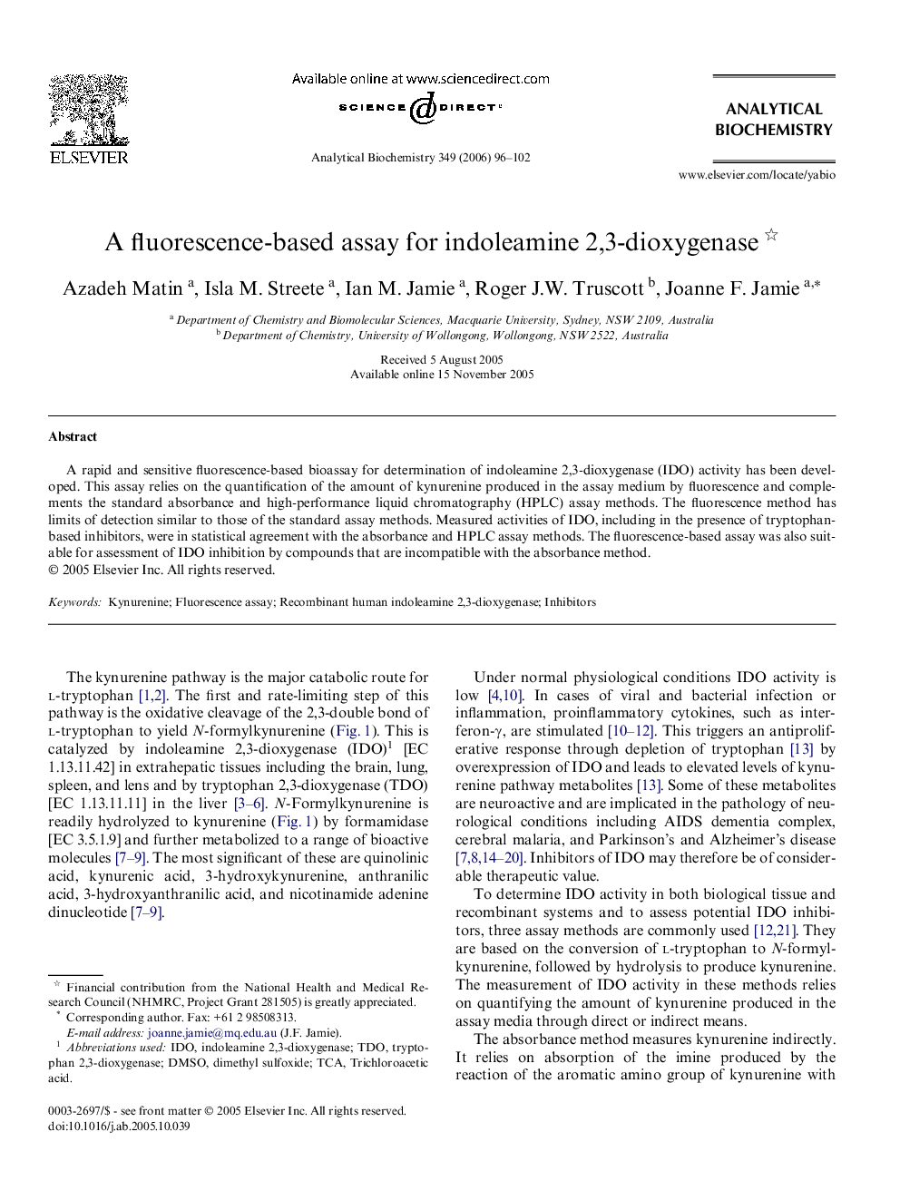 A fluorescence-based assay for indoleamine 2,3-dioxygenase 