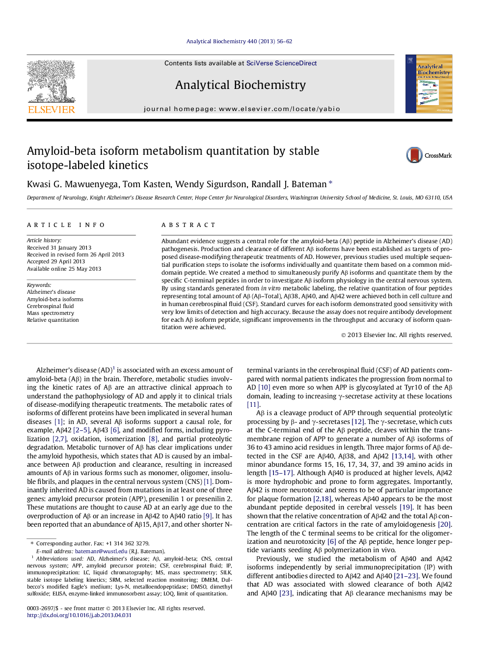 Amyloid-beta isoform metabolism quantitation by stable isotope-labeled kinetics