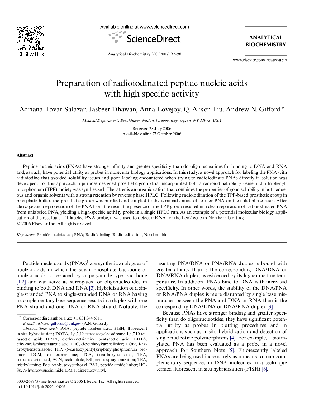 Preparation of radioiodinated peptide nucleic acids with high specific activity