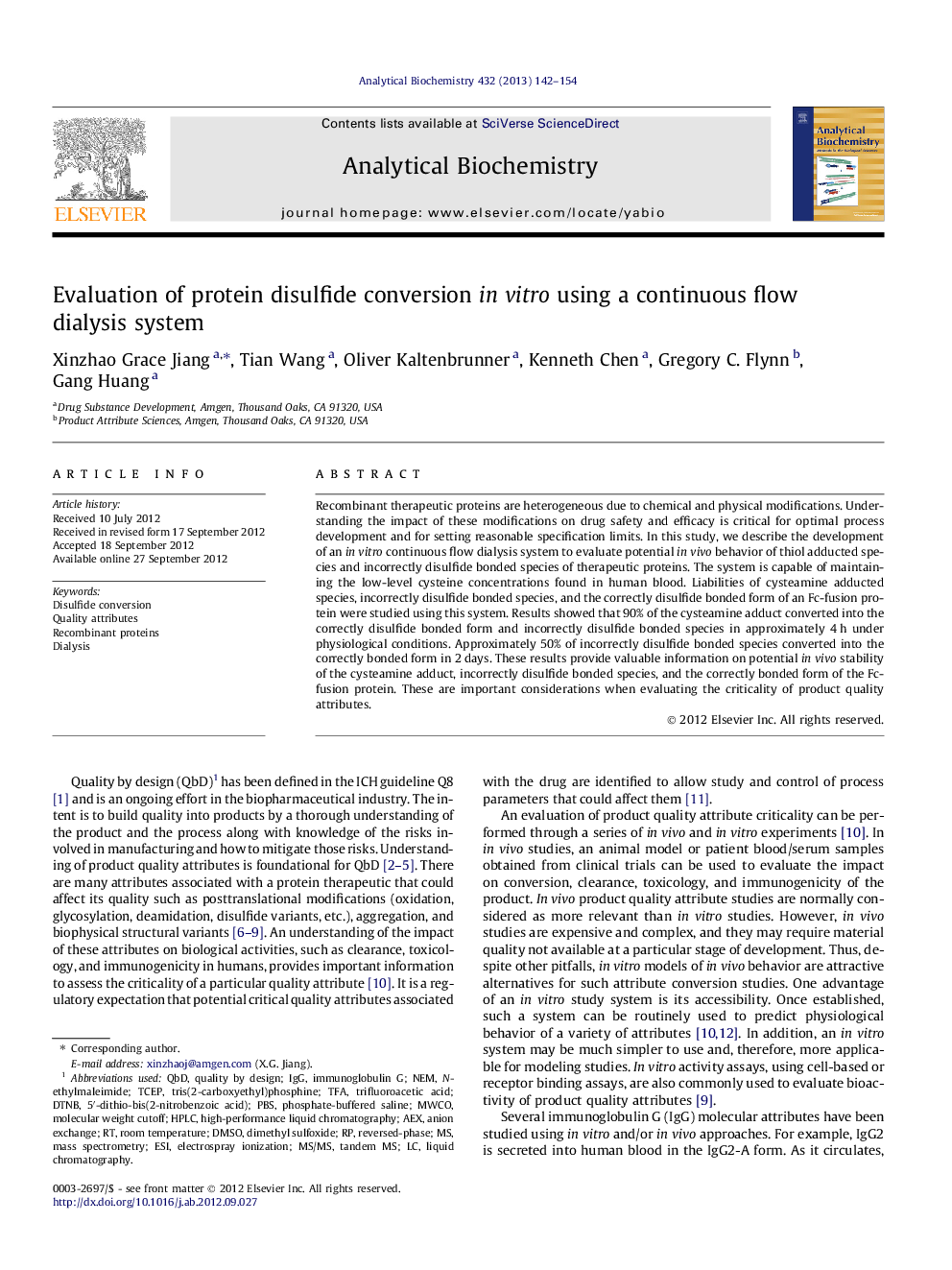 Evaluation of protein disulfide conversion in vitro using a continuous flow dialysis system