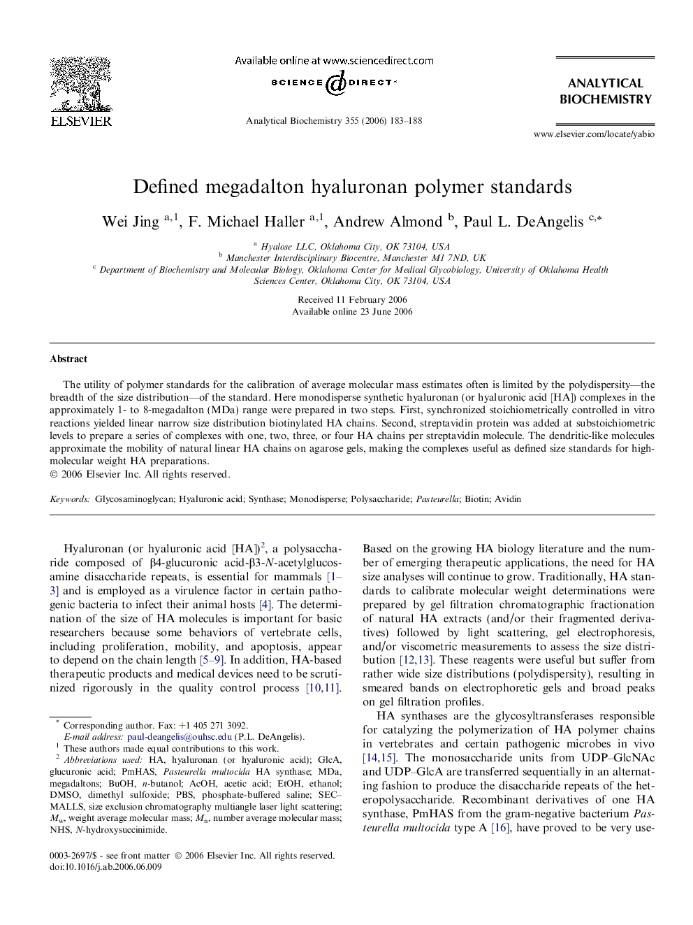 Defined megadalton hyaluronan polymer standards