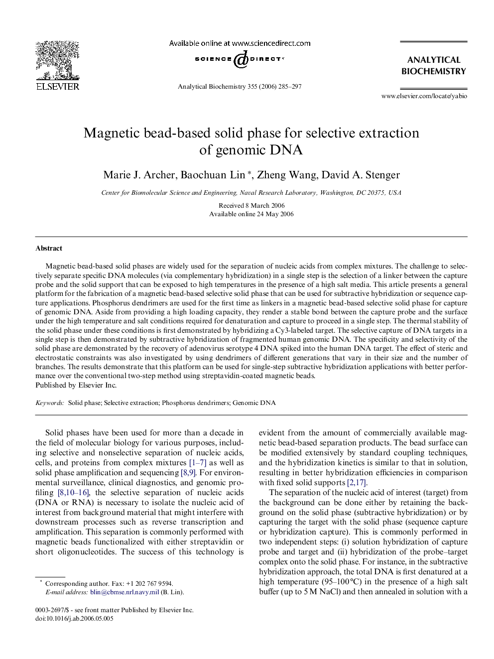 Magnetic bead-based solid phase for selective extraction of genomic DNA