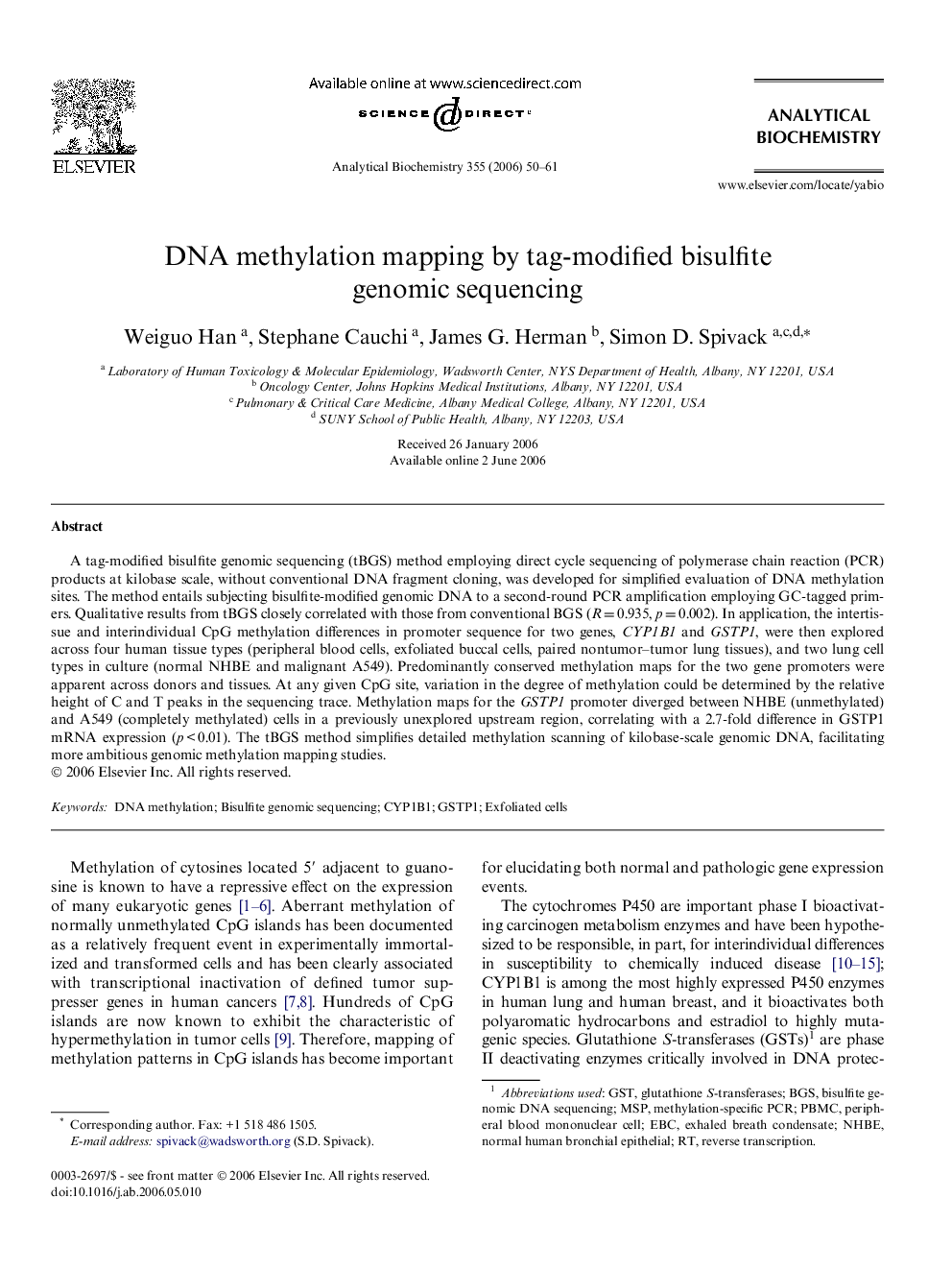 DNA methylation mapping by tag-modified bisulfite genomic sequencing