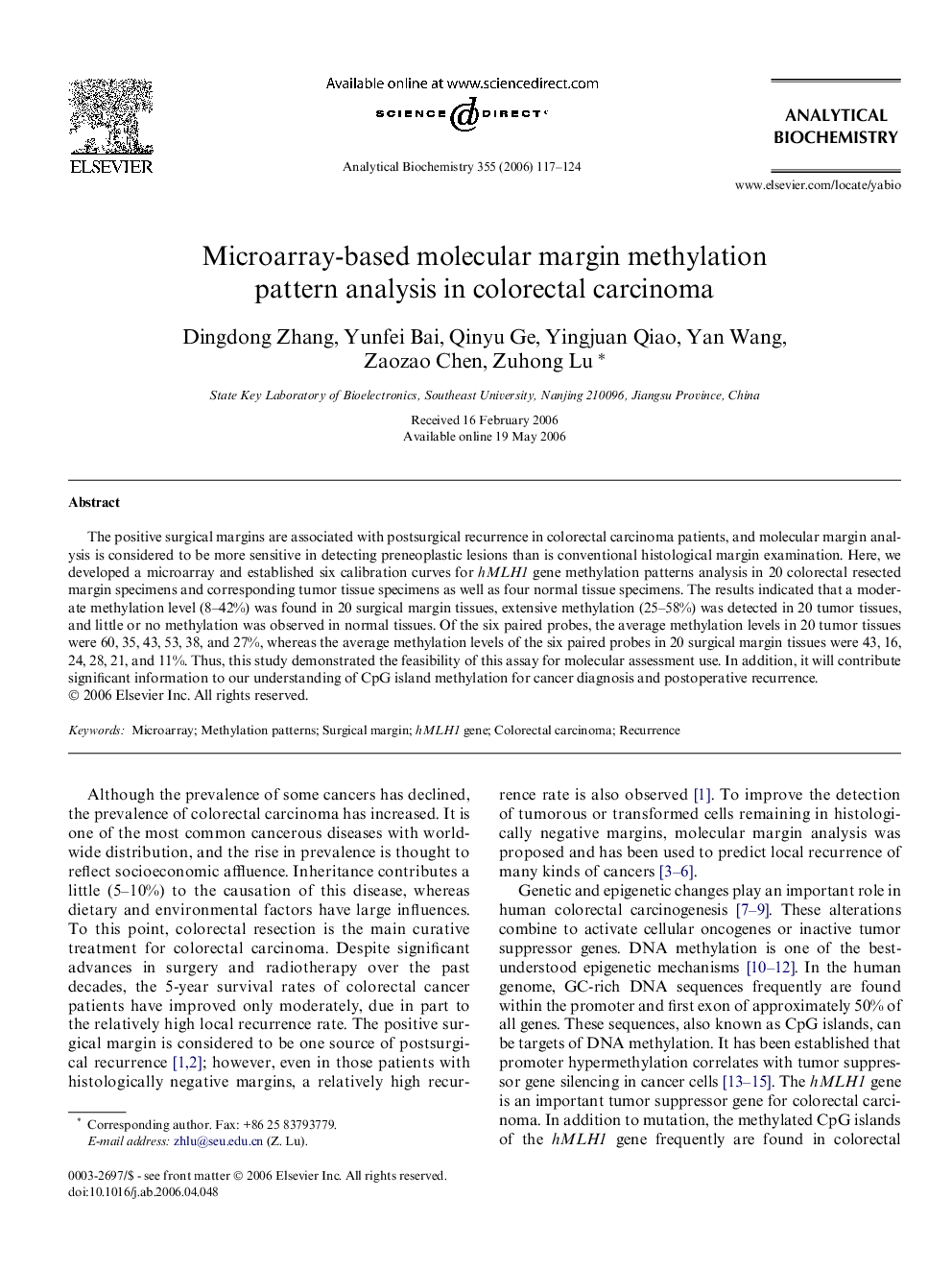 Microarray-based molecular margin methylation pattern analysis in colorectal carcinoma