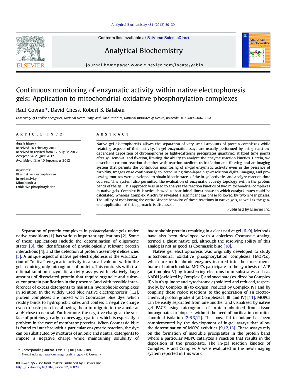 Continuous monitoring of enzymatic activity within native electrophoresis gels: Application to mitochondrial oxidative phosphorylation complexes