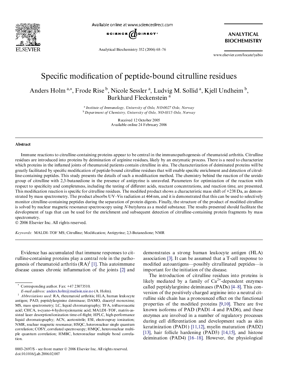 Specific modification of peptide-bound citrulline residues