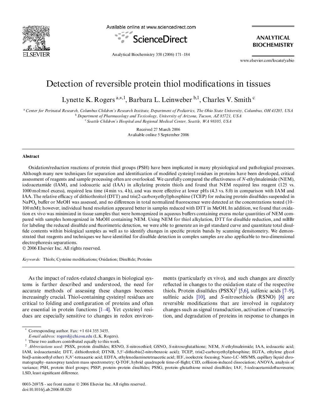 Detection of reversible protein thiol modifications in tissues