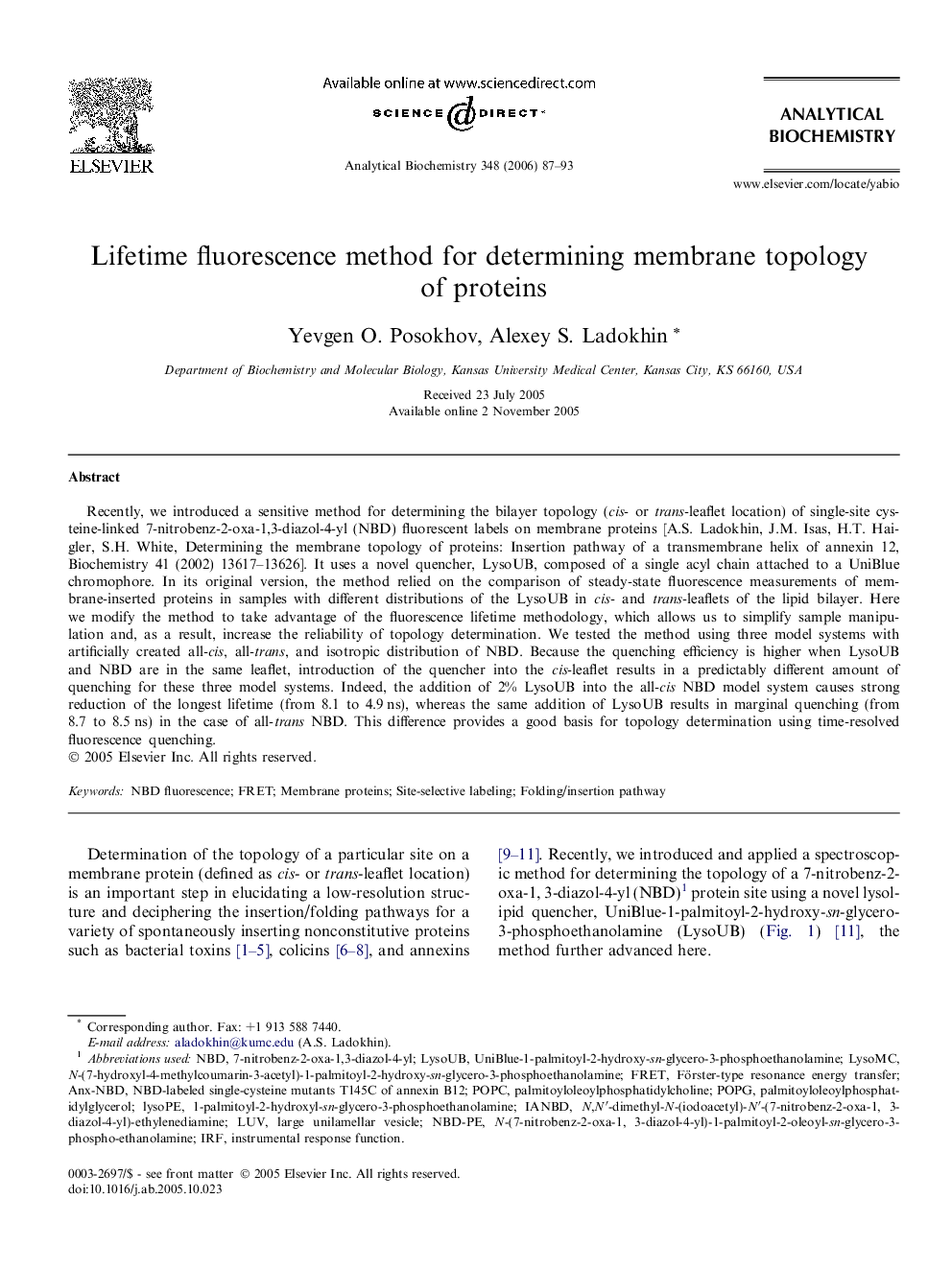 Lifetime fluorescence method for determining membrane topology of proteins