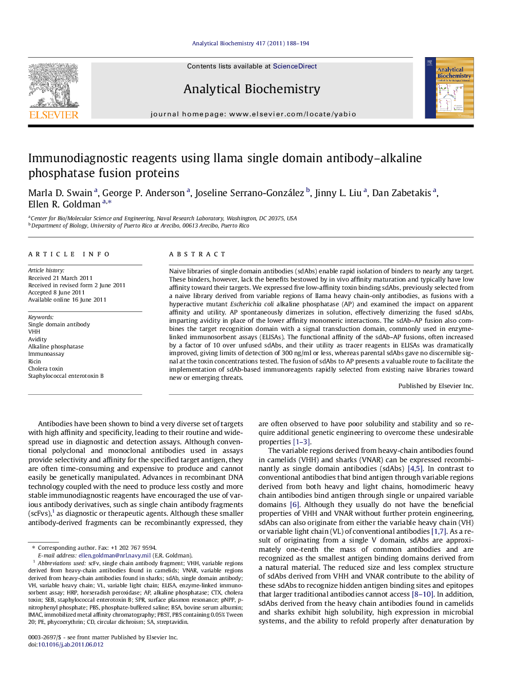 Immunodiagnostic reagents using llama single domain antibody–alkaline phosphatase fusion proteins