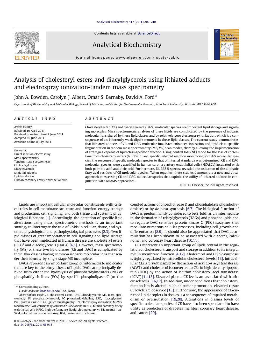 Analysis of cholesteryl esters and diacylglycerols using lithiated adducts and electrospray ionization-tandem mass spectrometry