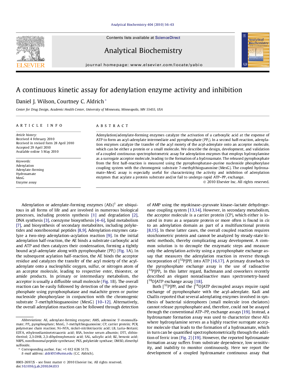 A continuous kinetic assay for adenylation enzyme activity and inhibition