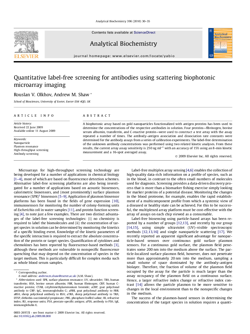 Quantitative label-free screening for antibodies using scattering biophotonic microarray imaging