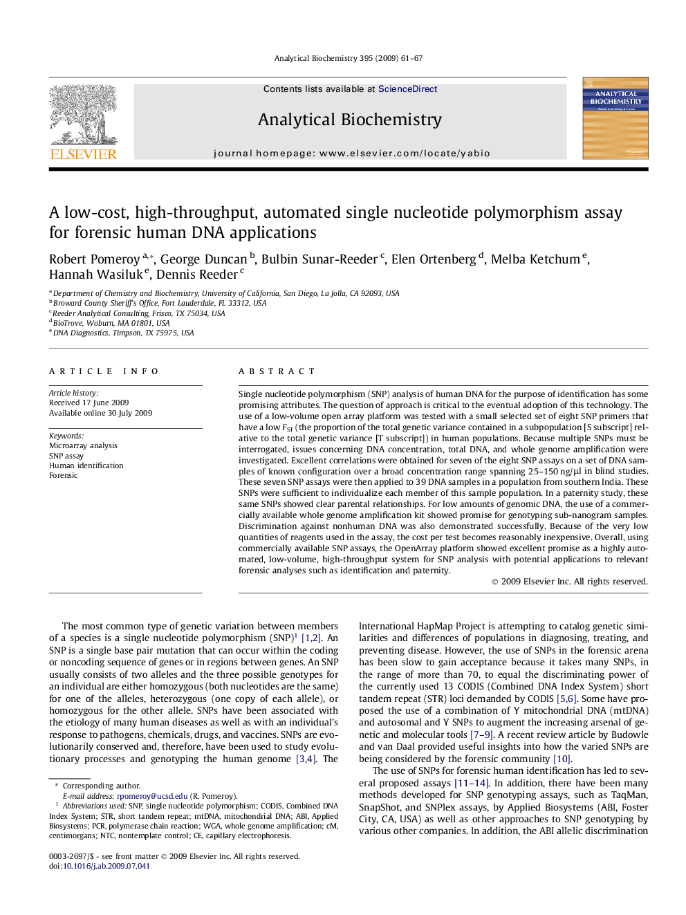 A low-cost, high-throughput, automated single nucleotide polymorphism assay for forensic human DNA applications