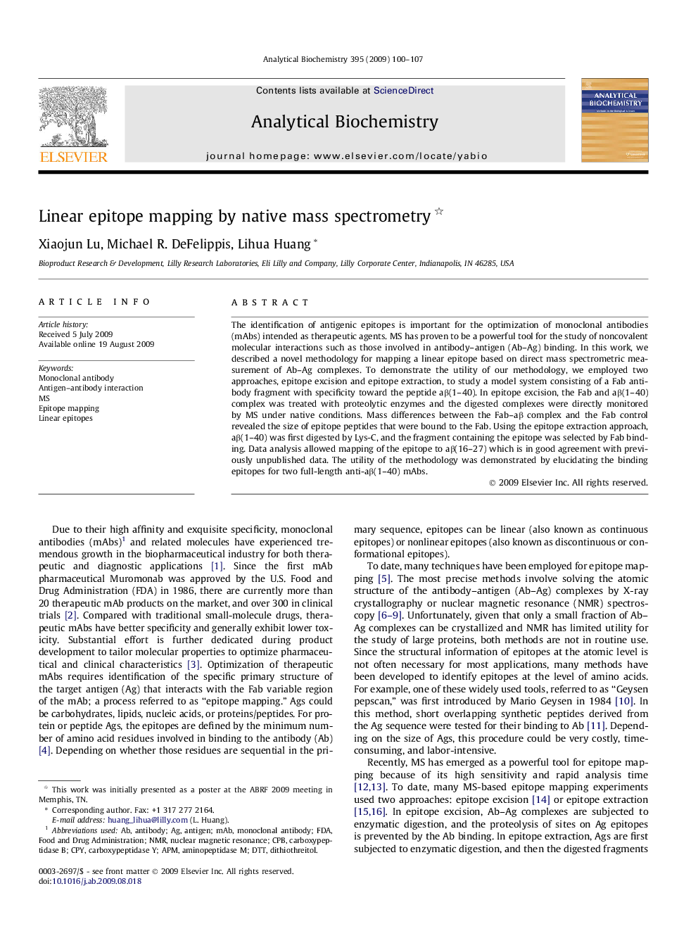 Linear epitope mapping by native mass spectrometry 