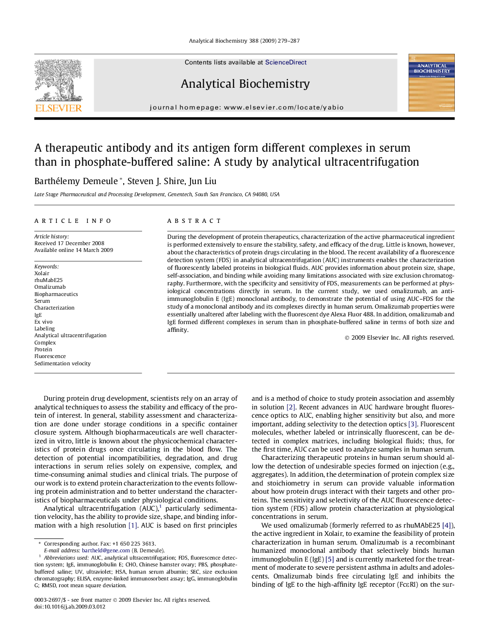 A therapeutic antibody and its antigen form different complexes in serum than in phosphate-buffered saline: A study by analytical ultracentrifugation