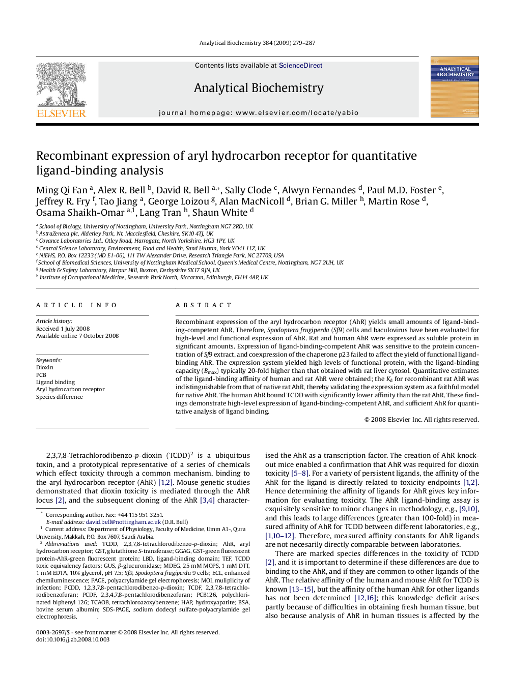 Recombinant expression of aryl hydrocarbon receptor for quantitative ligand-binding analysis