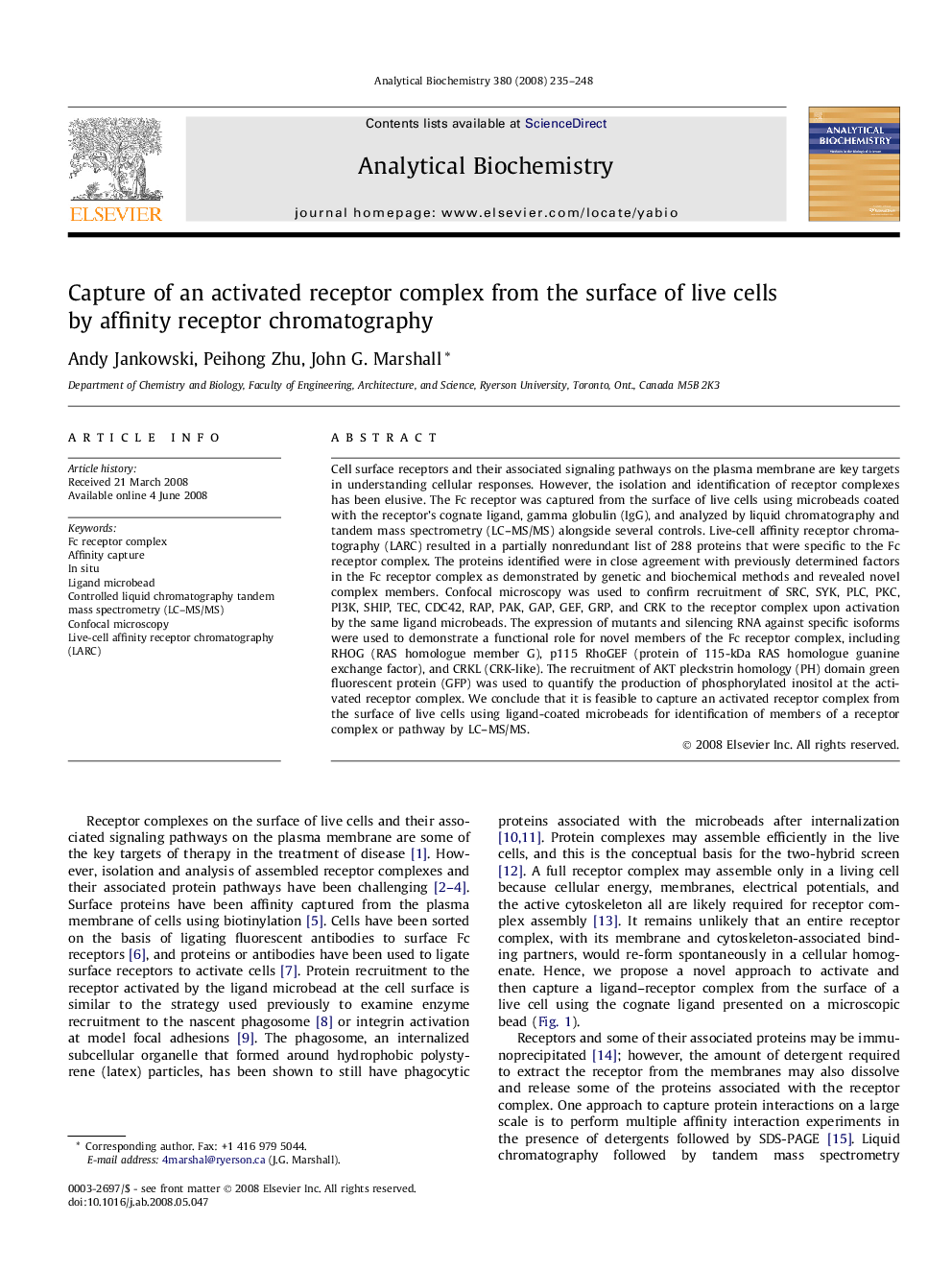 Capture of an activated receptor complex from the surface of live cells by affinity receptor chromatography