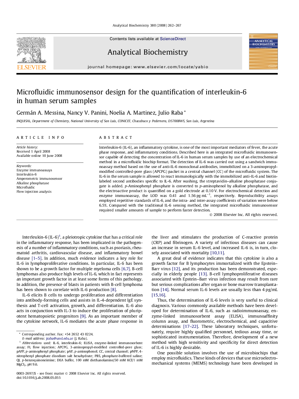 Microfluidic immunosensor design for the quantification of interleukin-6 in human serum samples