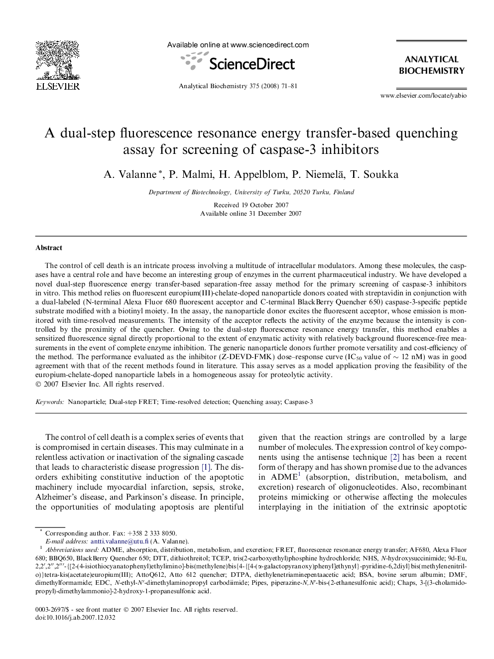 A dual-step fluorescence resonance energy transfer-based quenching assay for screening of caspase-3 inhibitors