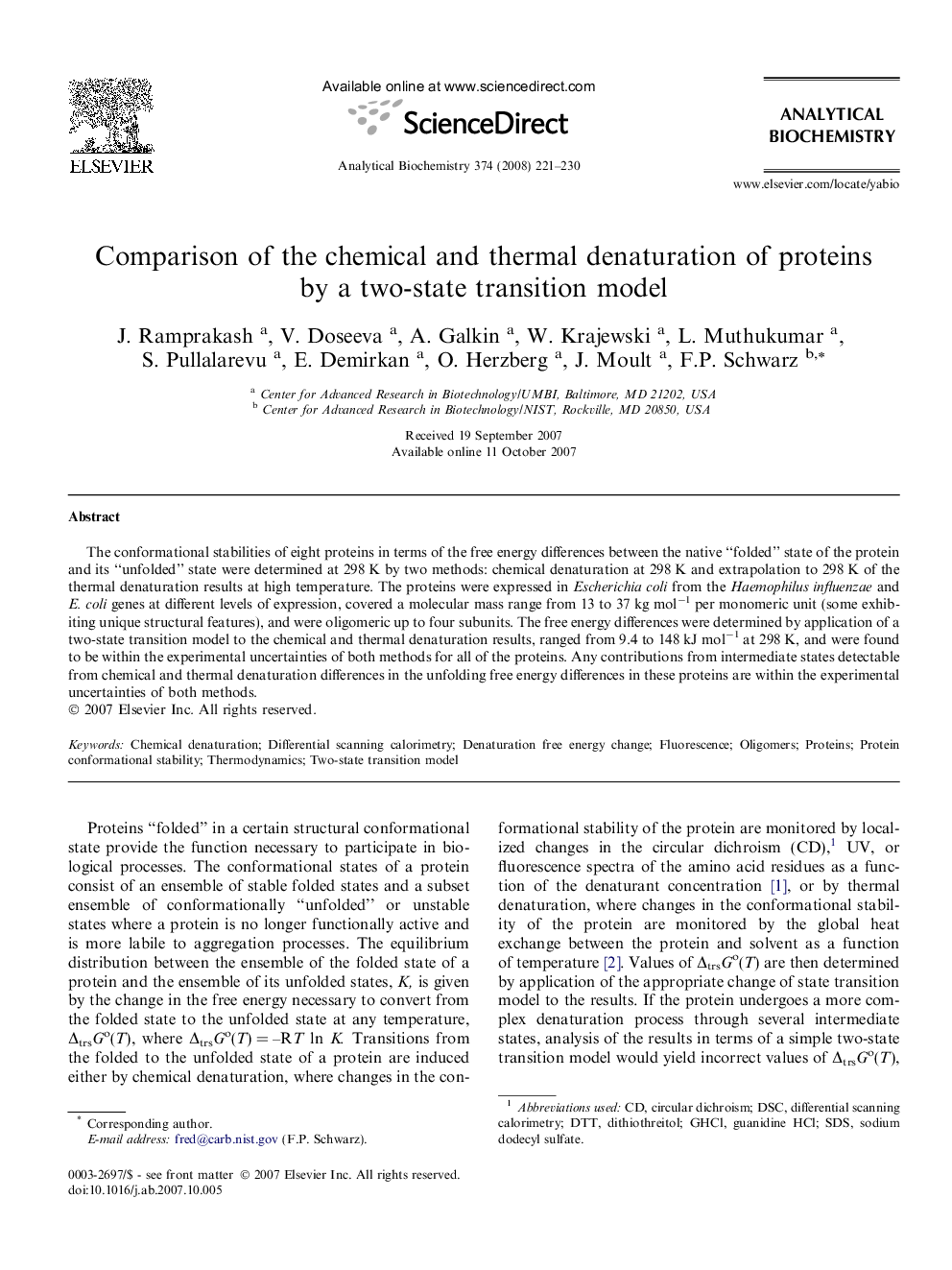 Comparison of the chemical and thermal denaturation of proteins by a two-state transition model