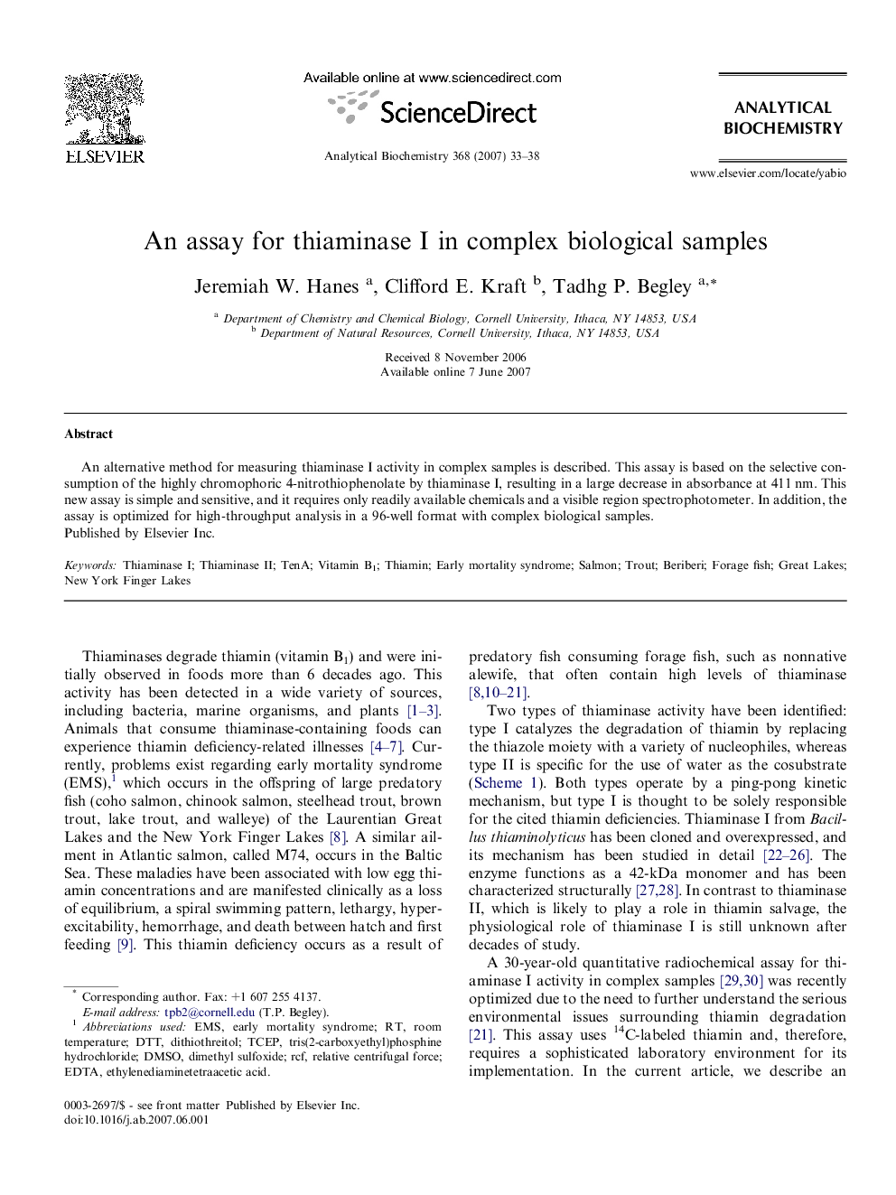 An assay for thiaminase I in complex biological samples