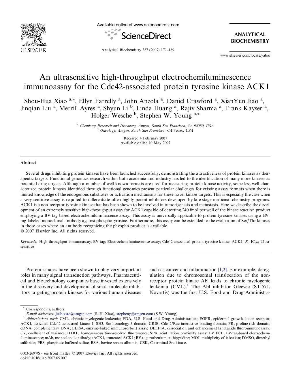 An ultrasensitive high-throughput electrochemiluminescence immunoassay for the Cdc42-associated protein tyrosine kinase ACK1