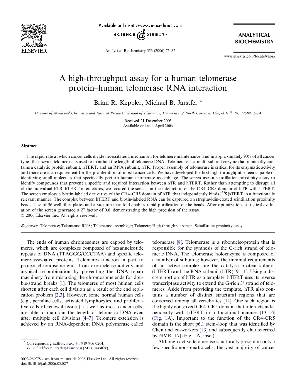 A high-throughput assay for a human telomerase protein-human telomerase RNA interaction