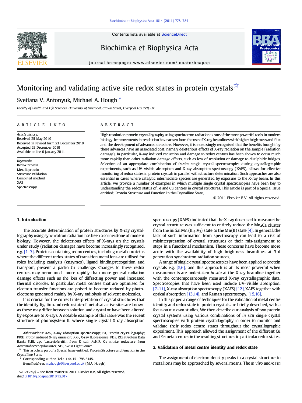 Monitoring and validating active site redox states in protein crystals 